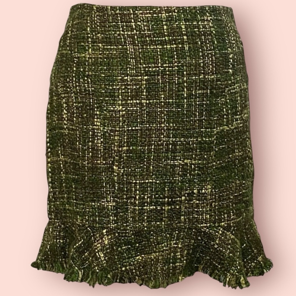 3/$10 View Suits Skirt 6 Tweed Raw Hem Green Lined